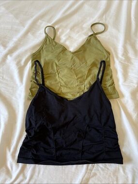 Free People Good Karma Olive & Black Double Layer Camisole Tops